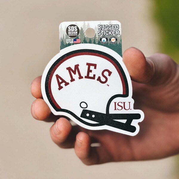 Ames White Helmet Rugged Sticker (3.5"x3") (was $5.99)